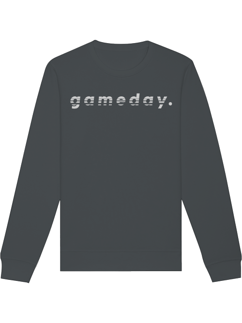 Produktfoto Sweatshirt grau, gamerday Schriftzug weiß