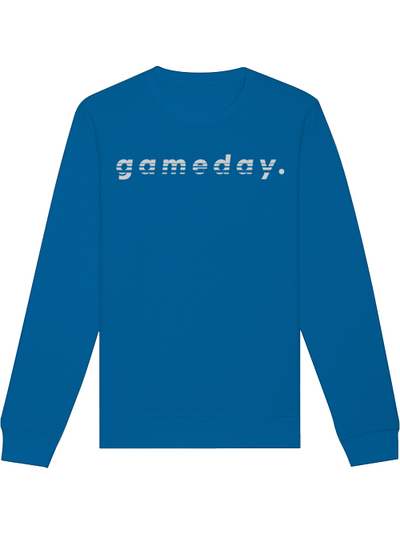 Produktfoto Sweatshirt blau, gamerday Schriftzug weiß