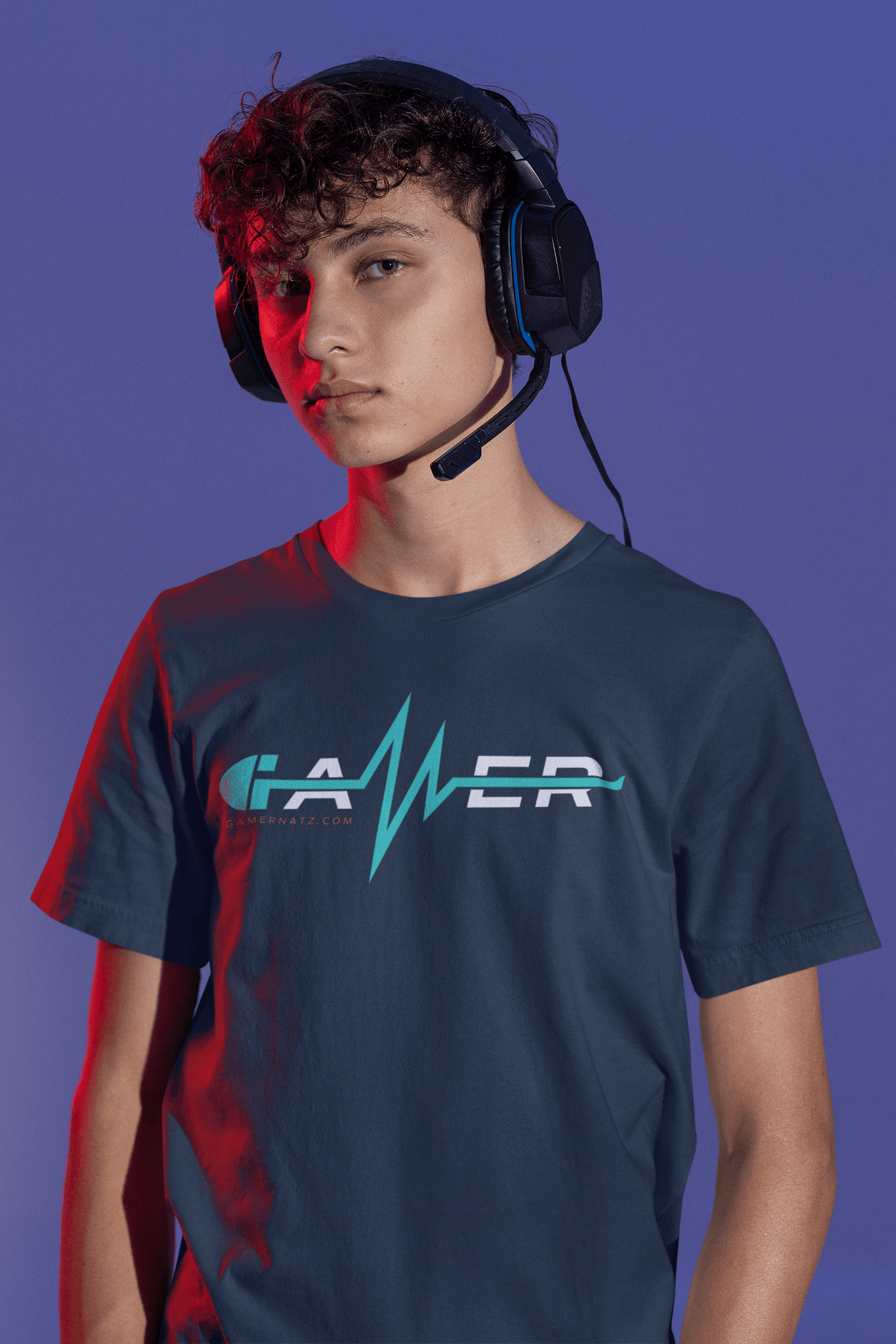 Produktfoto Model T-Shirt Frenchnavy, Gamer Schriftzug türkis/weiß